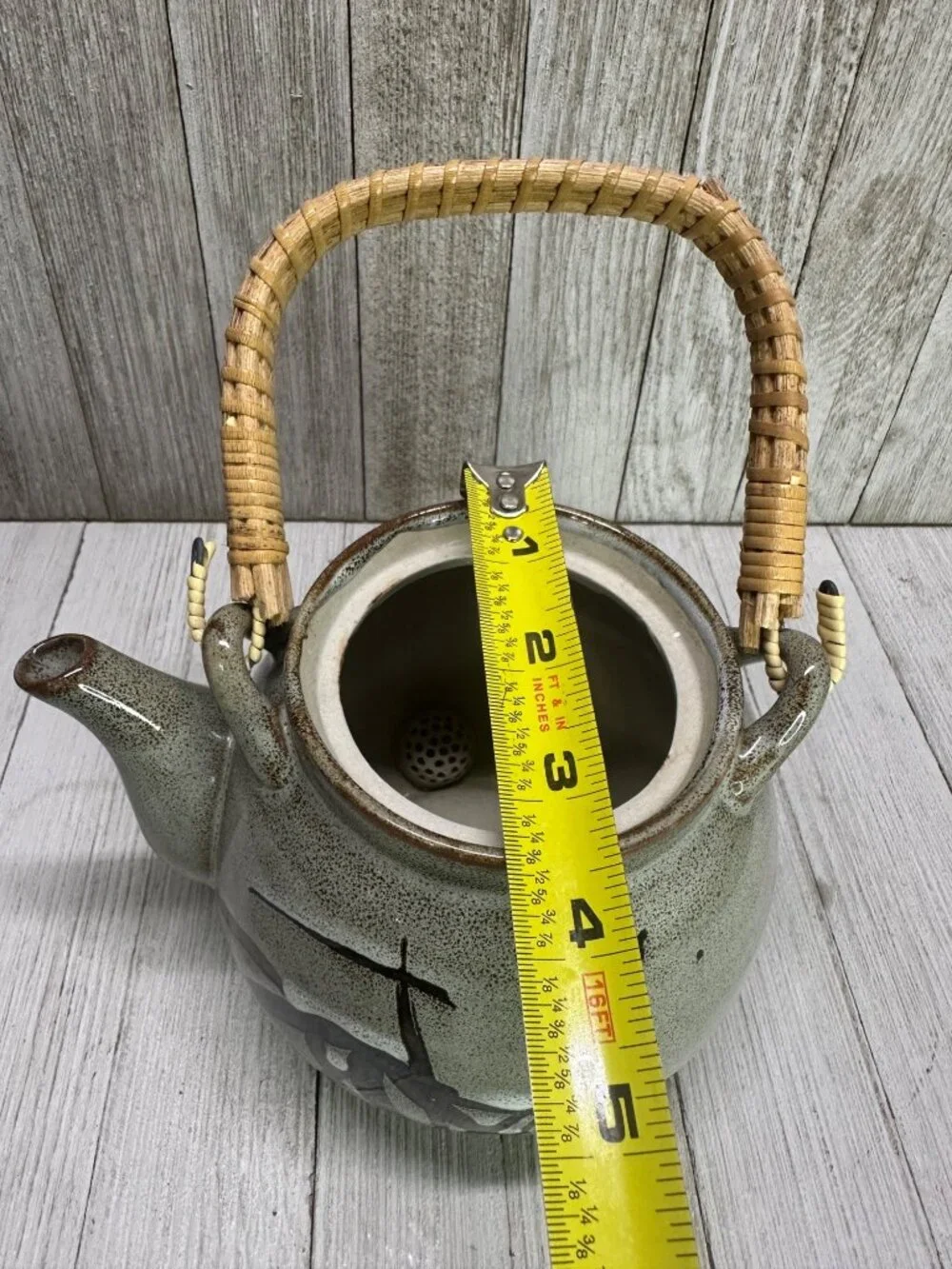 Vtg Japanese Teapot with Lid Painted Olive/Brown 5.5